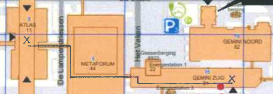 Campus map with route indicated..